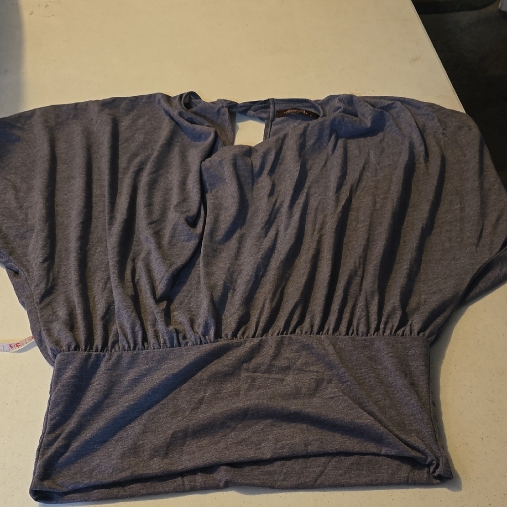 Sweet Pea Gray Dolman Sleeve Blouse Relaxed Cut Out
